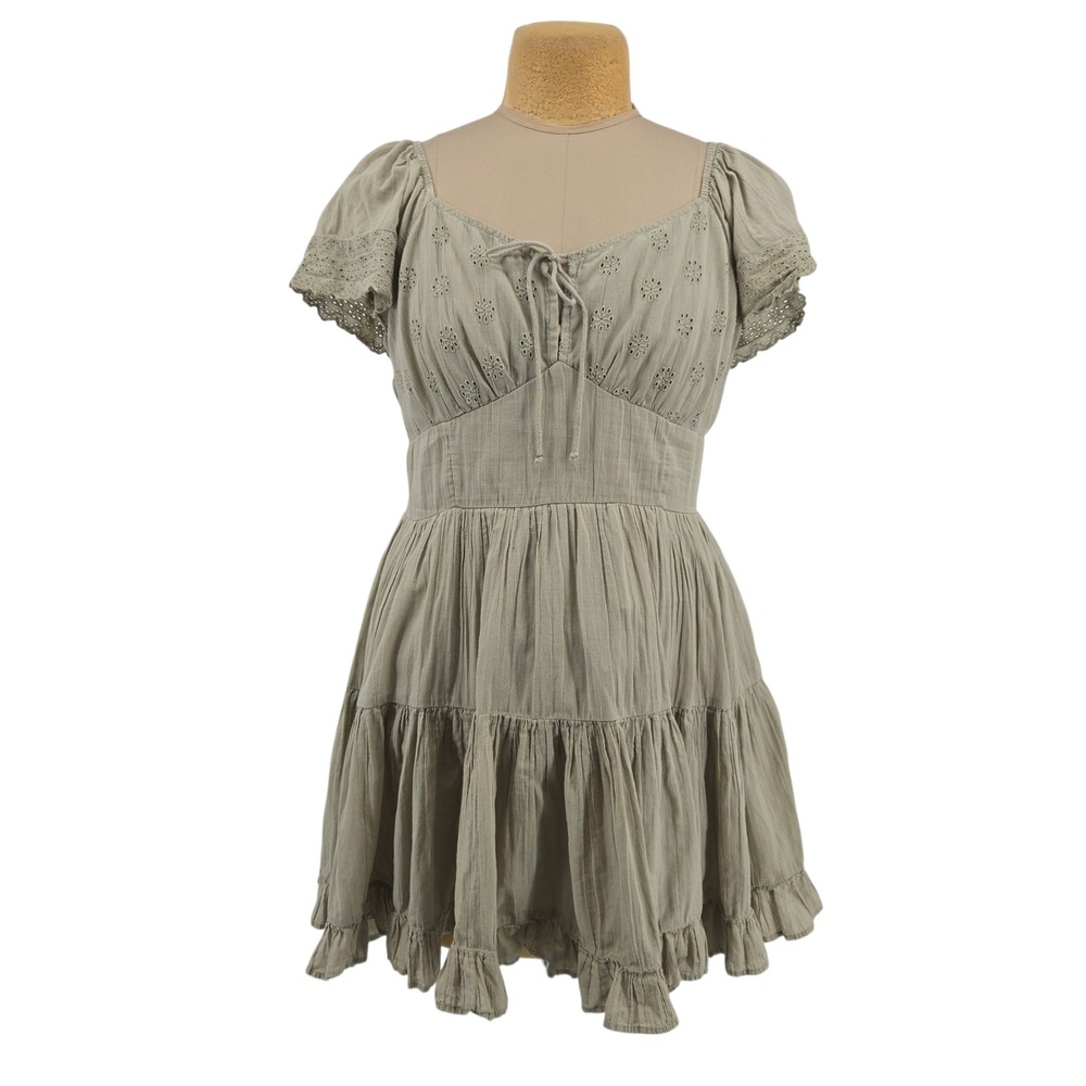 American Eagle Dress Womens XL Sage Green Eyelet Tiered Mini Boho Summer